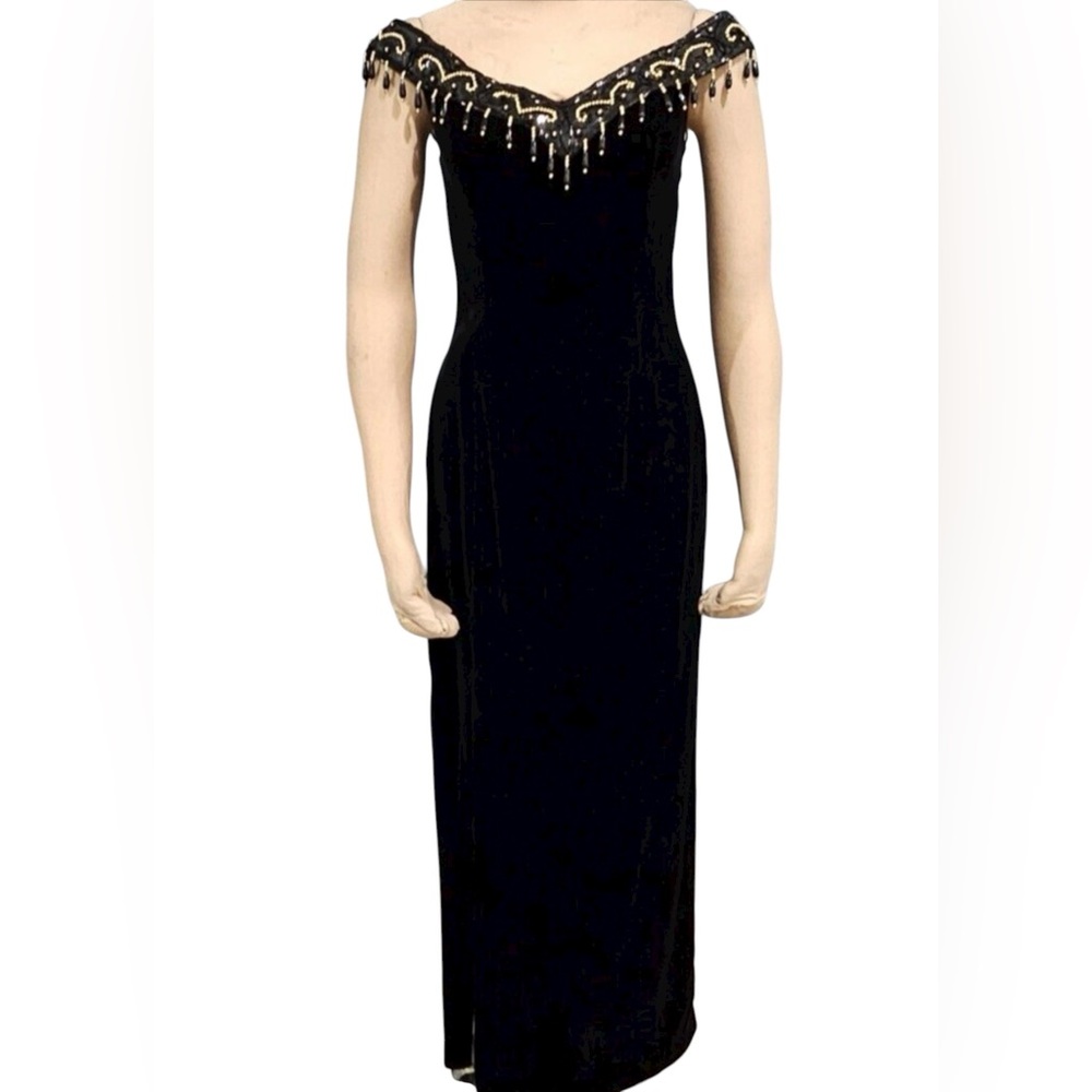 Jessica McClinton Gunne Sax Vinatge Dress, black with gold trim, size 3/4